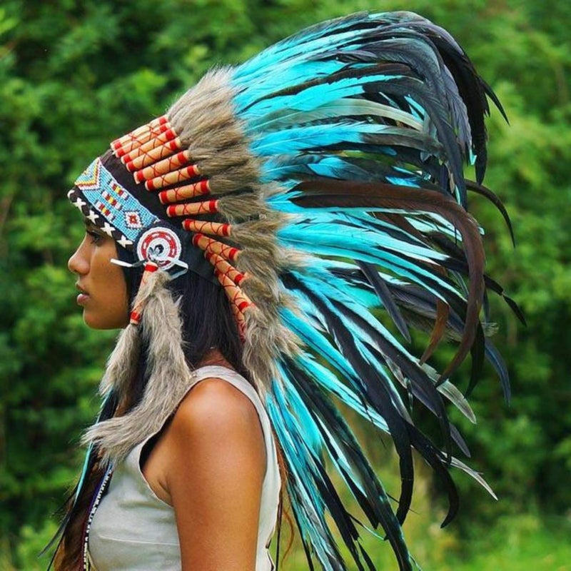 Novum Crafts Feather Headdress | Native American Indian Inspired | Turquoise - Image 2